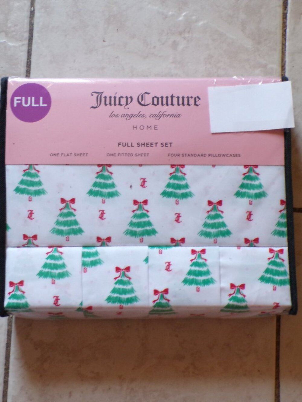 JUICY COUTURE Full Size Sheet Set Tree Print Holiday 6 PC